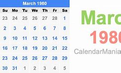Image result for March 1980 Calendar