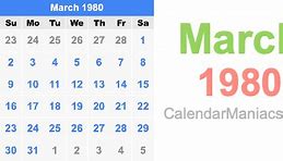 Image result for March 21 1980 Calendar