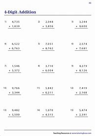 Image result for 4 Digit Math Addition Worksheets