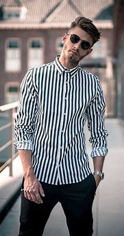 Image result for Black and White Vertical Striped Shirt