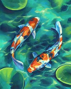 Koi Fish Painting, Colorful Animal Oil P, Painting by Lucia Verdejo | Artmajeur