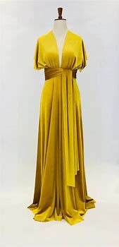 Image result for Long Sleeve Formal Mustard Yellow Velvet Dress