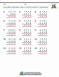Image result for 4 Digit Subtraction Questions