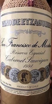 Image result for Vino Eyzaguirre Cabernet Sauvignon Reserva Especial San Francisco Mostaxal