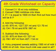 Image result for Capacity Worksheets Year 4