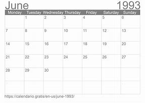 Image result for June 1993 Calendar