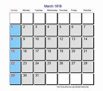 Image result for March 1818 Calendar