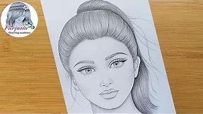 How to draw a girl with ponytail hairstyle || Pencil sketch || Face Drawing || bir kız nasıl çizilir
