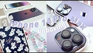  iPhone 14 Pro Max Deep Purple💜Aesthetic unboxing set up and accessories imos PANZERGLASS casetify