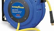 Goodyear Air Hose Reel Retractable 3/8" Inch x 50' Foot Hybrid Polymer Hose Max 300PSI Commerical Polypropylene Construction