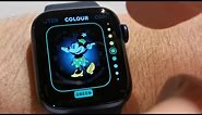 Apple Watch Series 6 with Minnie/Mickey Mouse watch face, their voice, and settings