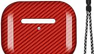 MONOCARBON Real Carbon Fiber Case for Airpods Pro 2nd Generation with Lanyard,AntiScratch Slim Protective Hard Cover for Airpods Pro 2 Compatible with Magsafe Wireless Charging-Twill Glossy Red