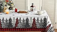 Horaldaily Christmas Tablecloth 60×60 Inch Square, Christmas Trees Buffalo Plaid Red Washable Table Cover for Party Picnic Dinner Decor
