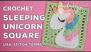 Crochet Sleeping Unicorn Square 🦄 Unicorn Dreams Blanket CAL