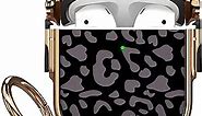 Maxjoy for AirPods Case with Lock, Leopard AirPod Case Lock Hard Protective Cute iPod Cover for Women Men with Keychain Compatible AirPod 2nd 1st Generation Charging Case 2&1, Grey Leopard