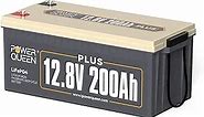 Power Queen 12V 200Ah PLUS LiFePO4 Battery, Built-in 200A BMS, 2560Wh Lithium Battery,Up To 15000 Cycles, Deep Cycle Battery for Off-Grid and Home Solar System, Marine, Trailer RV