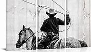Saypeacher American Western Cowboy and Horse Farm Western Painting Retro Canvas Cowboy Wall Art Horse Prints Framed Ready to Hang Giclee Prints (16x32inx3pcs)