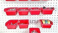 WORLD AXIOM Removable Pegboard Bins with Hooks – 12 Peg Board Wall Mounted Storage Bins for Garage Workbench Organizer and Craft Room Wooden Pegboard – Heavy Duty Portable Bins Each Hold 3+ Lbs (Red)
