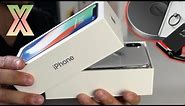 iPhone X Unboxing Silver - First Boot, New Features, Wireless Charging & Accessories