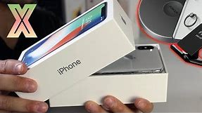 iPhone X Unboxing Silver - First Boot, New Features, Wireless Charging & Accessories