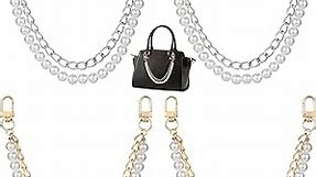 HINZIC 4 Pcs Pearl Purse Strap 9.45" Imitation Gold Silver Metal Short Handle Replacement Bag Chain Strap Pearl Handbag Chain Accessories for Women Girl Purse Bag DIY(31 cm)