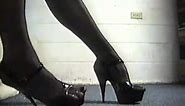 Black 6-inch heels thigh high stockings mini-skirt
