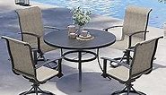 Grand patio Patio Dining Set for 4, Outdoor Dining Set with 4-Piece Mesh Sling Swivel Rocking Patio Chairs, 1-Piece 42" Round Woodgrain Dining Table with 1.5'' Umbrella Hole, Mixed Coffee