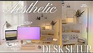 desk makeover 🎐 cozy pastel setup, painting my monitor, wfh tech haul, organizing + decor tips