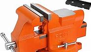PONY Heavy Duty Bench Vise, 5-inch Jaw Width 4-inch Jaw Opening, Swivel Base with Anvil, Utility Combination Pipe Home Vise for Woodworking, One-Pair Vise Jaw Pad Included