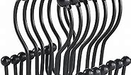 Goowin Shower Curtain Hooks, 12 Pcs Shower Curtain Rings, Stainless Steel Black Shower Curtain Hooks, Shower Curtain Rings Rust Proof, Smooth Sliding Anti-Drop Double Shower Rings for Curtain (Black)