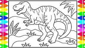 How to Draw a DINOSAUR for Kids 🖤💚🦖Dinosaur Drawing | Dinosaur Coloring Book Pages for Kids