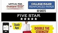Five Star Loose Leaf Paper + Study App, Notebook Paper, College Ruled Filler Paper, Reinforced, Fights Ink Bleed, 8.5 x 11, 80 Sheets (170102),White