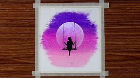 Drawing for Beginners with Oil Pastels - Girl on Swing in Moonlight - Step by Step