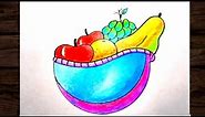 Learn how to draw a fruit basket and learn colour || fruit basket drawing step by step for kids