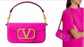 Valentino Garavani (VG) VLOGO leather shoulder bag. Color: Fuchsia, pink, black.