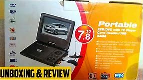 Unboxing portable evd/dvd player & AV IN/OUT, Audio Video, With TV Player, 7.8 inch 3D DVD player
