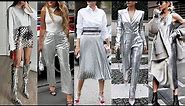 Silver Metallic Pants Outfits How To Style Metallic Silver Trousers Metallic Skirts Outfits Street
