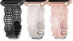 TOYOUTHS 3 Pack Compatible with Fitbit Versa 2/Fitbit Versa/Fitbit Versa Lite Band for Women, Soft Stretchy Lace Silicone Flower Hollow-out Sport Breathable Strap