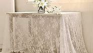 QueenDream White Lace Tablecloth Rectangular Spring Wedding Table Cloth 60 X120 Inches Vintage Embroidered Lace Fabric Overlay for Summer Outdoor Party Reception Home Decor