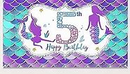 Mermaid 5th Birthday Banner Decorations for Girls, Little Mermaid Themed Happy 5 Year Old Birthday Background Sign Party Supplies, Under The Sea Five Bday Poster Decor for Outdoor Indoor