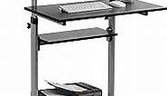 TechOrbits Rolling Desk for Laptop - Standing or Sitting Mobile Computer Cart with Wheels, Adjustable Height & 27.5-inch Surface - Portable Home Office Workstation - Black﻿