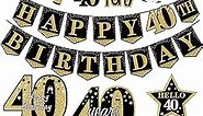 40th Birthday Banner Decorations for Men Women, 10Pcs Happy 40th Birthday Banner Honeycomb Centerpieces Swrils Kit, Forty Bday Banner Ceiling Table Topper Sign Party Supplies for Indoor Outdoor