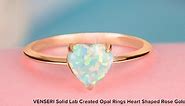 VENSERI S925 Solid Lab Created Opal Rings Heart Shaped