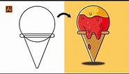 How to draw an Ice cream in adobe illustrator | Ice-cream cone Vector Tutorial #illustrator #vector