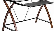 Flash Furniture Jude Tempered Glass Computer Desk with Pull-Out Keyboard Tray and Crisscross Frame, Small Computer Desk for Home Office, Cherry/Clear