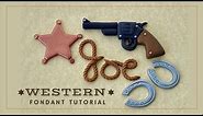 How to make a Western fondant revolver, horseshoe sheriff badge & lasso name (template included)