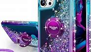 Silverback for iPhone 15 Pro Max Case with Ring, Moving Liquid Holographic Sparkle Glitter Case with Stand, Girls Women Bling Diamond Protective Case for iPhone 15 Pro Max 6.7'', Purple