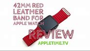 Review 42mm Red Leather Apple Watch Band with Magnetic Closure, by OULUOQI