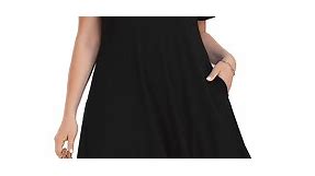 Plus Size Black Dresses 3X for Women, VEPKUL V Neck T Shirt Dress 2024 Short Sleeve Casual Loose Swing Summer Dress with Pockets