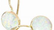 14k Solid Yellow Gold White Opal 8mm Gemstone Dangle Earrings, Dainty Opal Gemstones Earrings, Bridal Handmade Wedding Jewelry Gift for Brides, Graduation Gift